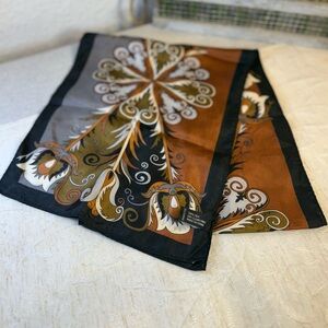 Vintage 1990’s nicole miller silk scarf. Copper, Brown, Black And gray. 53 x 11